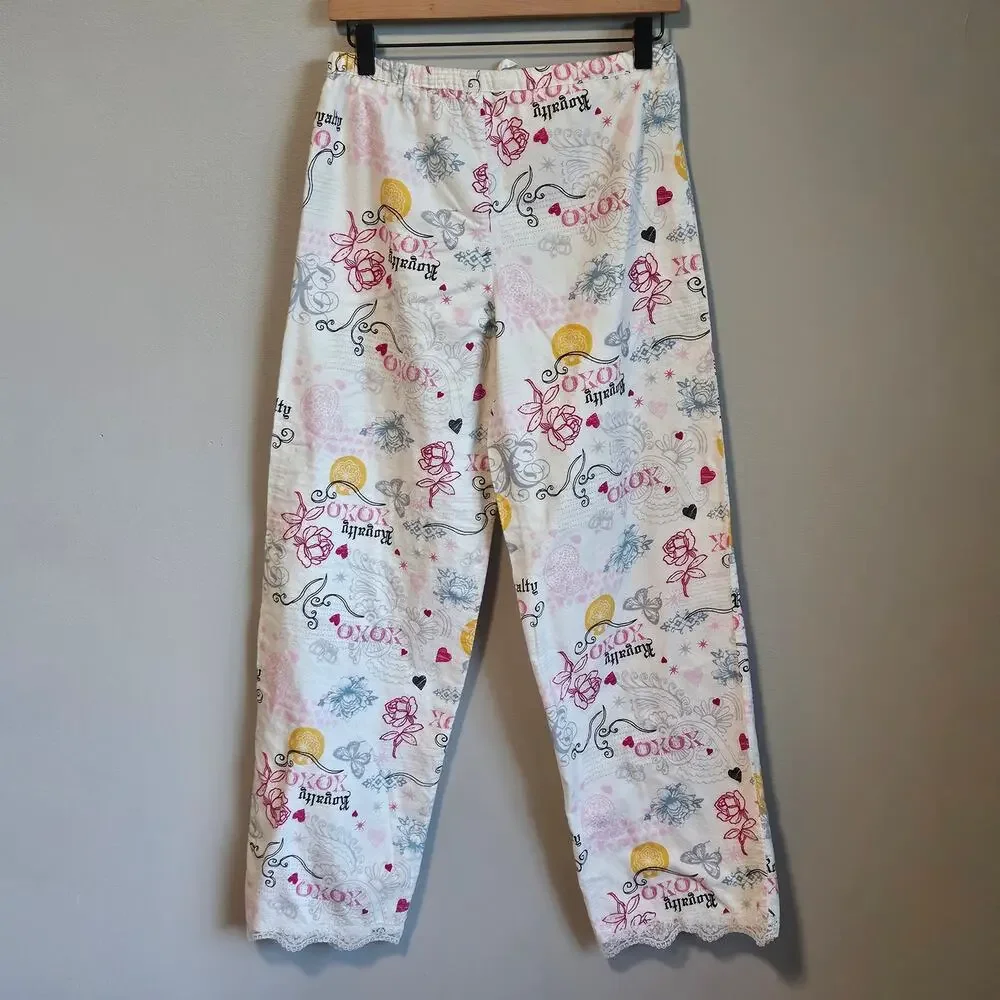 XOXO Womens Flannel Pajama Pants Size‎ M Y2K Lounge 100% Cotton Lace Trim Soft